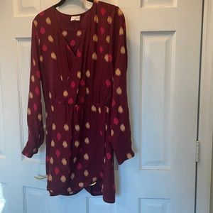 Parker Dress -  100% Silk - Burgundy vibrant dress - long sleeve with pockets